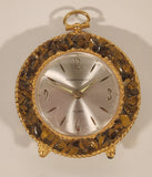 Rare Vintage Phinnie Walker Tiger's Eye Stone Chips Gold Tone Framed Brass Desk Alarm Clock Made in Germany