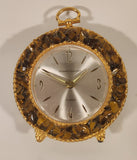 Rare Vintage Phinnie Walker Tiger's Eye Stone Chips Gold Tone Framed Brass Desk Alarm Clock Made in Germany