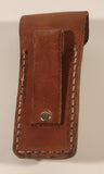 Brass and Wood Handled Folding Stainless Steel Pocket Knife with Brown Leather Sheath Holder Belt Clip