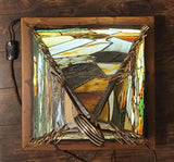 Large 39" Custom Handmade Seagulls Nautical Ocean Seascape Leaded Slag Glass Pyramidal Lamp