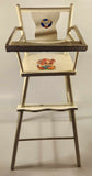 Vintage Mid Century Kids White Painted Wooden Toy Doll High Chair with Mouse and Dog Decal