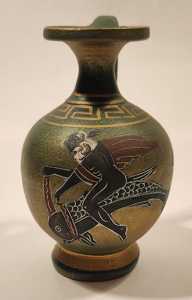 Handmade In Greece Terra Cotta Pottery Wine Jug 5" Tall