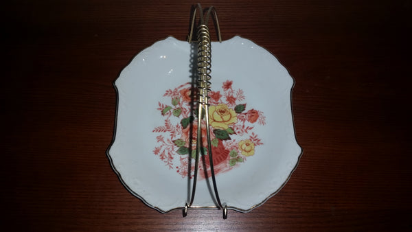 Collectible Floral Pattern Candy Dish with Metal Holder - Treasure Valley Antiques & Collectibles