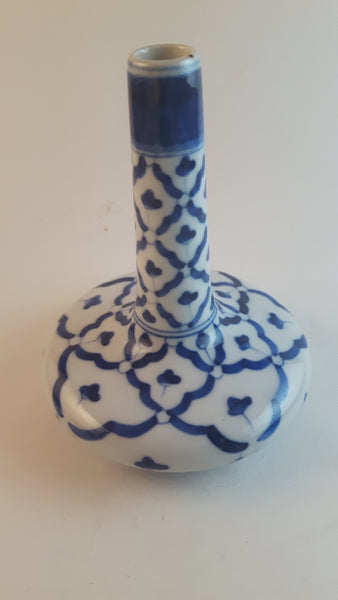 Vintage Blue and White Porcelain Bud Vase from Thailand - Treasure Valley Antiques & Collectibles