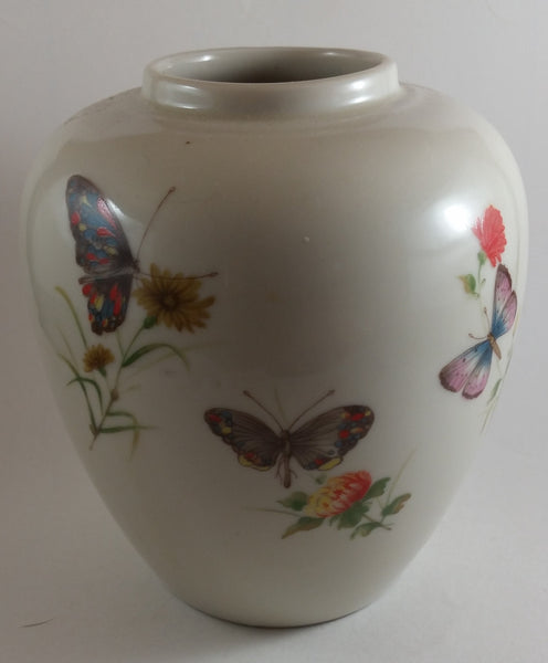 Vintage 1960s Takahashi Hand Decorated DEW Japan Butterflies Flowers Vase - Treasure Valley Antiques & Collectibles