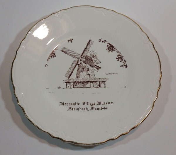 Vintage Mennonite Village Museum Steinbach, Manitoba 22K Gold Windmill Plate - Treasure Valley Antiques & Collectibles