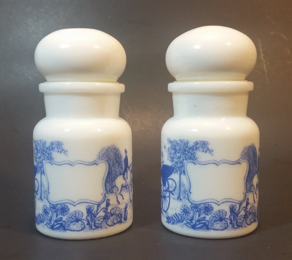 Vintage 1960s Belgium Milk Glass Apothecary Spice Jar Lidded Containers Set of 2 - Treasure Valley Antiques & Collectibles