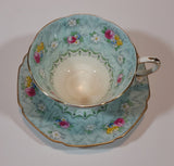 1930s Paragon Evangeline Aqua Blue Pattern Teacup and Saucer - Treasure Valley Antiques & Collectibles