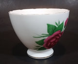 1950s Royal Vale Pink Roses & Leaves Bone China Teacup Gold Trim - Treasure Valley Antiques & Collectibles