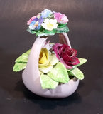 1950s Staffordshire FLORAL Bone China Mixed Flower Bouquet in Pink Basket - Treasure Valley Antiques & Collectibles