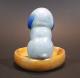 Antique Noritake Figural Blue Dog Sitting on Peach Luster Lustreware Ring Pin Tray Dish - Japan - Treasure Valley Antiques & Collectibles