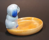 Antique Noritake Figural Blue Dog Sitting on Peach Luster Lustreware Ring Pin Tray Dish - Japan - Treasure Valley Antiques & Collectibles