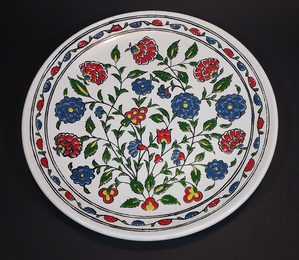 Vintage 1970s Hand Made By Dakas Ceramic faliraki Archagelos Rhodes Greece Decorative Flower Pattern 9 3/4" Plate - Treasure Valley Antiques & Collectibles
