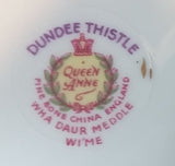 1950s Queen Anne Fine Bone China England Scottish "Dundee Thistle" Pink and Purple Floral Teacup Saucer - Treasure Valley Antiques & Collectibles