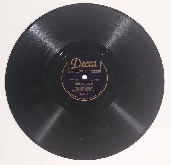 1943 Bing Crosby And The Andrews Sisters "Jingle Bells" & "Santa Claus Is Comin' To Town" 10" 78RPM Record - Treasure Valley Antiques & Collectibles