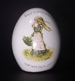 1970s Holly Hobbie "Enjoy a quiet moment now and then" Porcelain Ceramic Egg - Treasure Valley Antiques & Collectibles