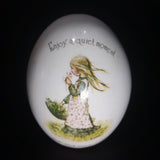 1970s Holly Hobbie "Enjoy a quiet moment now and then" Porcelain Ceramic Egg - Treasure Valley Antiques & Collectibles