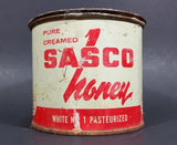 1940s Sasco Honey 2 Lb Tin Pail FULL UNOPENED - Saskatchewan Honey Company Tisdale, Saskatchewan - Treasure Valley Antiques & Collectibles
