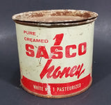 1940s Sasco Honey 2 Lb Tin Pail FULL UNOPENED - Saskatchewan Honey Company Tisdale, Saskatchewan - Treasure Valley Antiques & Collectibles
