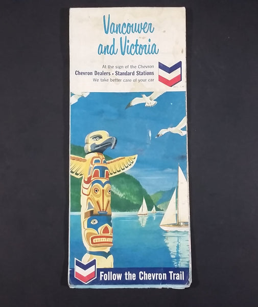 1966 Chevron Vancouver & Victoria Map - Celebrating British Columbia and Canada Centenaries 1966-1967 - Treasure Valley Antiques & Collectibles