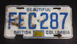 1972 Beautiful British Columbia White with Blue Letters Vehicle License Plate - Treasure Valley Antiques & Collectibles