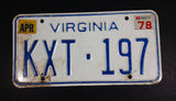 1978 Virginia White with Blue Letters Vehicle License Plate - Treasure Valley Antiques & Collectibles