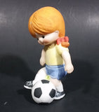 1982 Enesco Sports Little Girl Playing Football Soccer Decorative Collectible Figurine - Treasure Valley Antiques & Collectibles