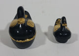 Decorative Black Lacquer with Gold Wings Mother and Baby Duck Lidded Containers - Treasure Valley Antiques & Collectibles
