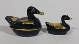 Decorative Black Lacquer with Gold Wings Mother and Baby Duck Lidded Containers - Treasure Valley Antiques & Collectibles