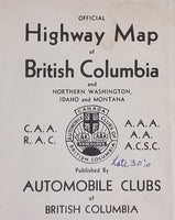 1930s C.A.A. A.A.A. Automobile Clubs Highway Map of British Columbia, Northern Washington, Idaho, Montana - Treasure Valley Antiques & Collectibles