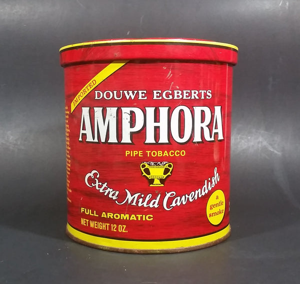 Vintage Douwe Egberts Amphora Pipe Tobacco Extra Mild Cavendish 12oz Red Tin Can - Empty - Treasure Valley Antiques & Collectibles