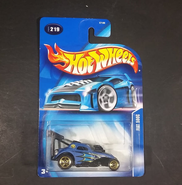 2003 Hot Wheels Fiat 500c Blue Turbo Flame Die Cast Toy Car #219 31/32 New w/ Blue Card - Treasure Valley Antiques & Collectibles