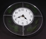 Round Metal Frame Clear Glass with Fern Evergreen Leaves Decor 9" Wall Clock - Working - Treasure Valley Antiques & Collectibles