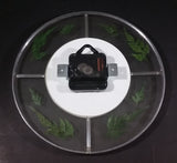 Round Metal Frame Clear Glass with Fern Evergreen Leaves Decor 9" Wall Clock - Working - Treasure Valley Antiques & Collectibles