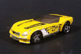 2002 Hot Wheels Pony-Up Yellow w/ White & Black Flames Die Cast Toy Race Car - Treasure Valley Antiques & Collectibles