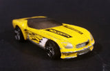 2002 Hot Wheels Pony-Up Yellow w/ White & Black Flames Die Cast Toy Race Car - Treasure Valley Antiques & Collectibles