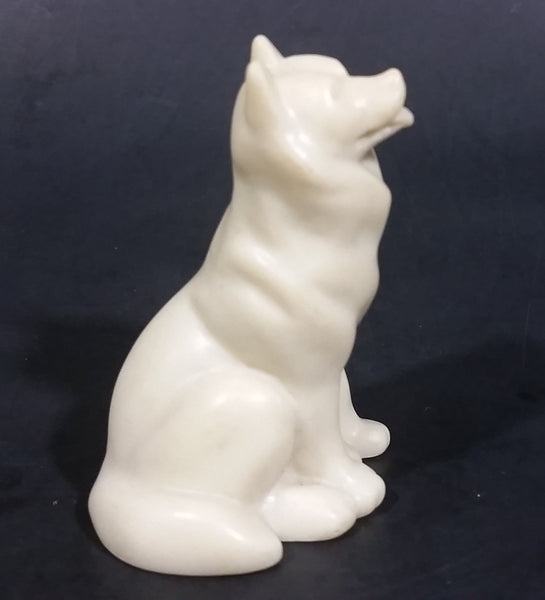 Small Marble Resin White Soapstone look Wolf Dog Sculpture Figurine - Treasure Valley Antiques & Collectibles