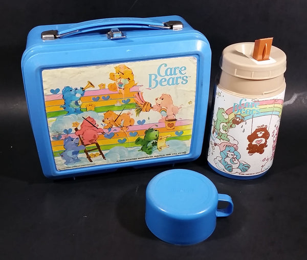 Vintage 1985 Care Bears Aladdin Blue Plastic Lunch Box and Thermos - American Greetings Corp - Treasure Valley Antiques & Collectibles