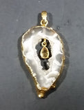 Oco Geode Crystal Slice Gold Plated w/ Brown Yellow Gemstone Necklace Pendant - Treasure Valley Antiques & Collectibles