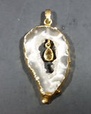 Oco Geode Crystal Slice Gold Plated w/ Brown Yellow Gemstone Necklace Pendant - Treasure Valley Antiques & Collectibles