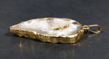 Oco Geode Crystal Slice Gold Plated w/ Brown Yellow Gemstone Necklace Pendant - Treasure Valley Antiques & Collectibles