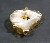 Oco Geode Crystal Slice Gold Plated w/ Brown Yellow Gemstone Necklace Pendant - Treasure Valley Antiques & Collectibles