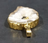 Oco Geode Crystal Slice Gold Plated w/ Brown Yellow Gemstone Necklace Pendant - Treasure Valley Antiques & Collectibles