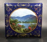 Vintage St Michael Marks & Spencer Biscuits Tin Blue with Gold Motif -  Lake Scenes on each side - Treasure Valley Antiques & Collectibles