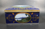 Vintage St Michael Marks & Spencer Biscuits Tin Blue with Gold Motif -  Lake Scenes on each side - Treasure Valley Antiques & Collectibles