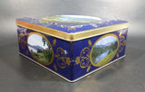Vintage St Michael Marks & Spencer Biscuits Tin Blue with Gold Motif -  Lake Scenes on each side - Treasure Valley Antiques & Collectibles