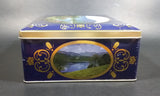Vintage St Michael Marks & Spencer Biscuits Tin Blue with Gold Motif -  Lake Scenes on each side - Treasure Valley Antiques & Collectibles