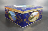 Vintage St Michael Marks & Spencer Biscuits Tin Blue with Gold Motif -  Lake Scenes on each side - Treasure Valley Antiques & Collectibles