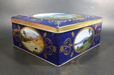 Vintage St Michael Marks & Spencer Biscuits Tin Blue with Gold Motif -  Lake Scenes on each side - Treasure Valley Antiques & Collectibles