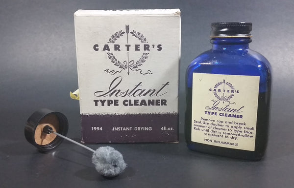 Vintage Carter's Instant Type Cleaner. Cobalt Blue Bottle with Box and Brush - Treasure Valley Antiques & Collectibles